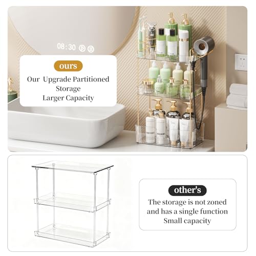 Bathroom Counter Organizer for Vanity, Makeup Organizer Countertop with Holder, Large Capacity Storage Rack, Perfect Large Skincare, Hair Care, Perfume, Easy to Install (Clear, 3Tiers) - color: Clear, size: 3 Tiers