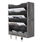 PAG 5-Tier Wall File Holder Hanging Mail Organizer Wood Magazine Literature Rack with 6 Hooks, Dark Gray - color: Dark Gray