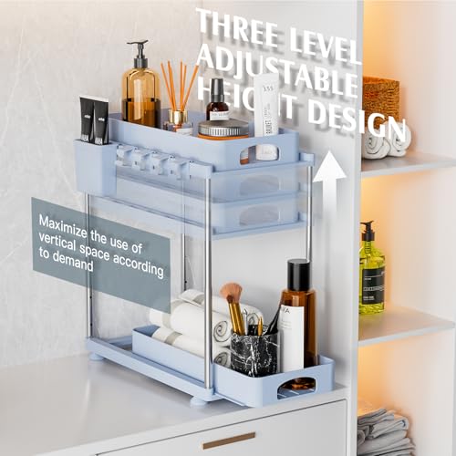 VERIFOST Under Sink Organizer (2 Pack), 2 Tier Under Sink Organizer, Adjustable Height Cabinet Organizer and Storage, in Blue - color: Blue
