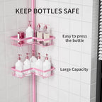 KEGII Shower Caddy Tension Pole, 4-Tier Rustproof Adjustable Corner Bathroom Organizer for Renters, 25–114.2 Inch No Drill Space-Saving Shower Storage Rack, Pink - style: Tension Caddy（Pink）