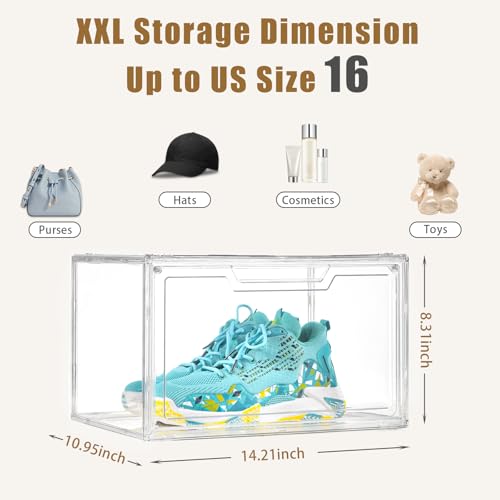 5 Pack Clear Stackable Shoe Organizer Box with Lids, Acrylic Shoes Box with Magnetic Doors, Transparent Shoe Storage Bins Closet Organizers, Shoes Containers For Sneaker Display, Fit up to US Size16 - color: Clear-5P, size: US16
