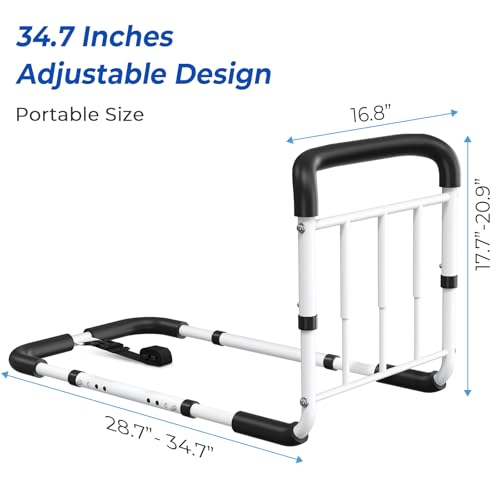 Bed Rails for Elderly Adults Safety - ASTM Approved Adjustable Bed Cane with Non-Slip Ergonomic Handle & Storage Pocket, Bed Railings for Seniors Support 400 LBS, Tool-Free - size: Large