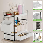 Kottwca 2-Tier Bathroom Counter Organizer with Drawer, Basket & Hooks, Wooden Vanity Shelf for Skincare, Perfume & Makeup Storage(White) - color: White