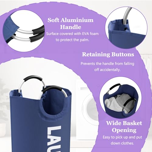 95L Collapsible Laundry Baskets for Boy, Big Clothes Hampers with Handles, Stand-alone Laundry Bin, Portable Dirty Clothes Basket for Bathroom, Camping, Navy Blue - color: Navy Blue, size: L-95L
