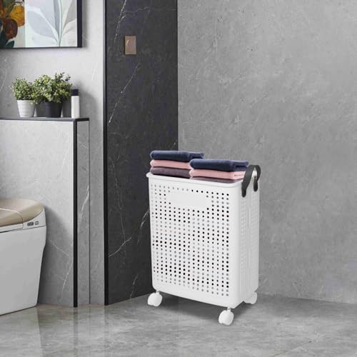 Clothes Basket, Plastic Dirty Clothes Hamper with Wheels Narrow Hampers for Laundry Laundry Hamper Waterproof for Dorm Family