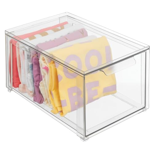 mDesign Plastic Closet Organizer Bin w/Pull Out Drawer - Stackable Storage for Closet - Organization for Shoes, Clothes, Bags, Totes, Small Linens, and More - Lumiere Collection - 2 Pack - Clear - size: 8 x 12 x 6 (Pack of 2)