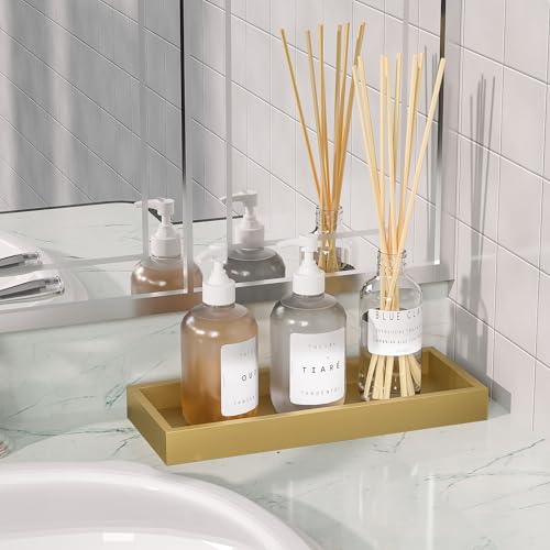 ZHWS Gold Bathroom Vanity Tray for Soap Dispenser, Perfume, Jewelry, Candle, Makeup, Decor, Toilet Tank Tray, Kitchen Tray for Spice, Salt, Coffee 11.3”L x 4.4”W x 1.14”H - color: Gold, size: 11.3" x 4.4" x 1.1"