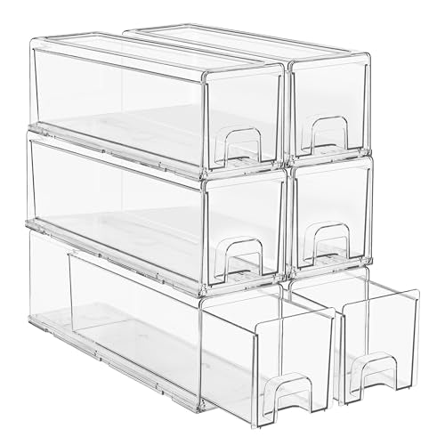 Sorbus Small Clear Stackable Storage Drawers – 6 -Pack Plastic Organizer Bins with Handles – Stackable Pull-Out Storage Drawers for Closet, Pantry, Office, Bathroom, Craft, and Toy Organization - color: 6 Pack, size: Small