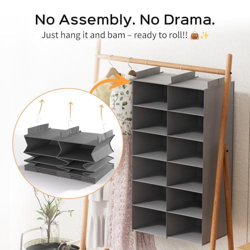 ALLTIDYUP Space-Saving Hanging Closet Storage Organizer – Dual-Row Foldable Shelves with 3 Hooks, 6-Tier Wardrobe Organizer for Dorm, Bedroom, Closet (Grey) - color: Grey, size: 6 Tier