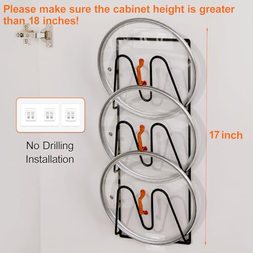 Durmmur 2 Pack Pot Lid Organizer Rack, 6-Tier Pot Lids Holder for Cabinet Door/Wall, No Drilling Adhesive Wall/Door Mounted Rustproof Pot and Pan Cover for Kitchen Storage, Classic Black - color: Black