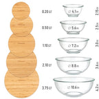 Stackable Space-Saving Set of 5 Nesting Glass Bowls with Bamboo Lids for Foodprep, Storage, Baking, Mixing & Cooking, Microwave & Oven Safe BPA Free Heat Resistant Inert Borosilicate Glass - color: 5 Mixing Bowls with Bamboo Lids