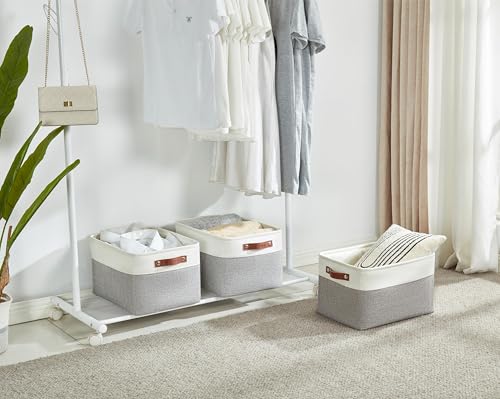 DECOMOMO Storage Bins, Large Fabric Storage Baskets for Shelves, Decorative Linen Closet Organizer, 15 x 11 x 9.5 inches (Grey & White, 1 Pack) - color: Grey and White, size: Large/1P