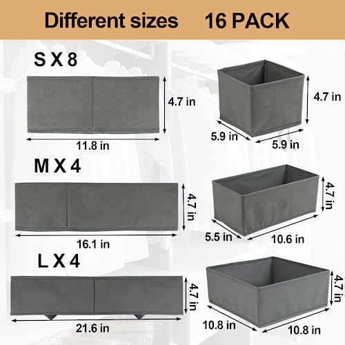 Fordonral 16 Pack Drawer Organizer Clothes, Foldable Fabric Dresser Organizer Closet Organizers and Storage Box for Underwear,Folded Clothes,Baby Clothing,Socks,Bra,Towels,Ties(Gray) - color: Gray, size: 16 Pack