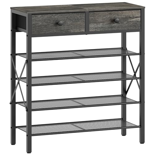 YATINEY 5 Tier Shoe Rack, Large Capacity Shoe Storage Organizer, Metal Shoe Shelf with Drawer and Wooden Top, for 20 Pairs of Shoes, for Entryway, Closet, Charcoal and Black SS25BCY1 - color: Charcoal + Black, size: 27.7" x 10.8" x 37.7"
