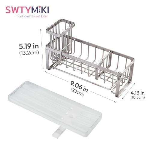 SWTYMIKI Sponge Holder for Kitchen Sink - Sink Caddy with Brush Holder Self-draining Sponge Caddy Organizer with Divider Stainless Steel Kitchen Accessories Storage for Countertop, Sand Nickel - color: Sand Nickel