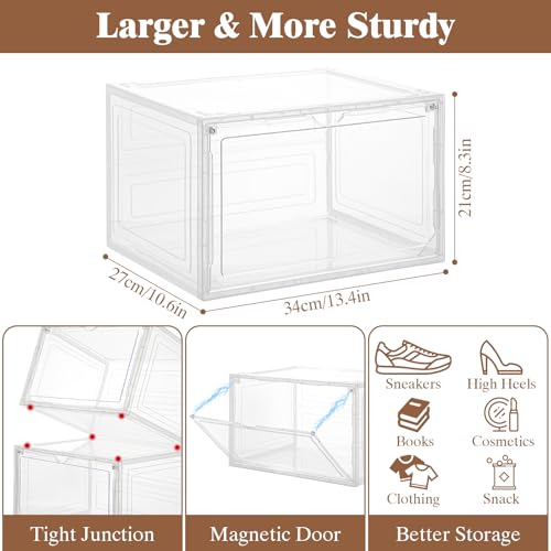 Upgraded X-Large Shoe Storage Boxes 6 Pack Clear Plastic with Magnetic Doors – Display Case Organizer & Sneaker Container Holds Size 12 Shoes, Easy Assembly Shoe Rack Holder - color: 6P