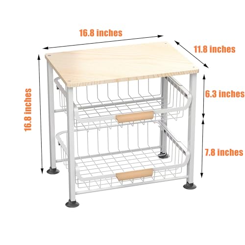 NiuYichee 3-Layer Kitchen Fruit Storage Basket Snack Rack, countertop Storage Rack, Stackable Storage Rack with Desktop, Pull-Out Hollow Metal Storage Basket with Handle, Kitchen Organizers & Storage - color: White 3-layer Rack