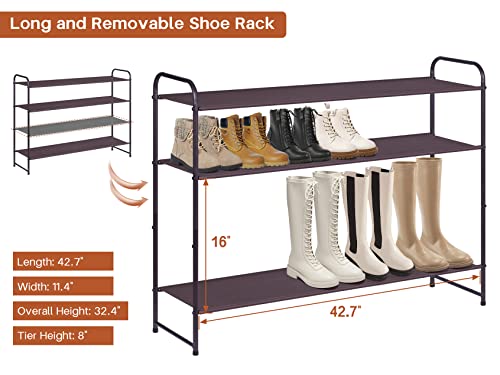 KIMBORA 4 Tier Long Shoe Rack for Closet, Wide Shoe Storage Organizer Stackable Sneaker Shelf for Floor, Bedroom 30 Pairs (Bronze) - color: Bronze, size: 11.4 x 42.7 x 32.4