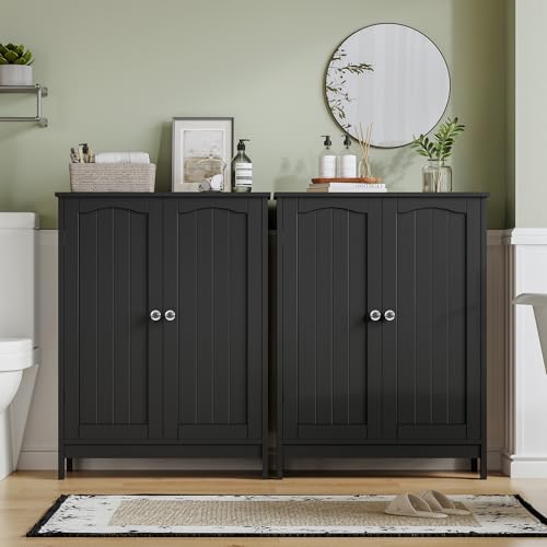 Iwell Bathroom Cabinet, Bathroom Storage Cabinet with 2 Doors & 3 Shelves, 3 Heights Available, for Living Room, Entryway, Kitchen, Home Office, Black - color: Black