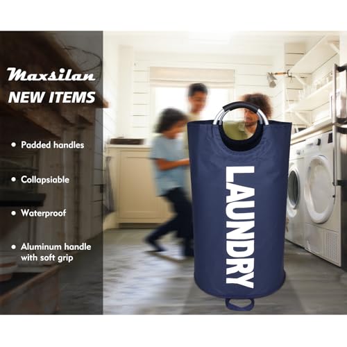 Maxsilan 90L Large Laundry Basket, Freestanding Tall Clothes Hamper, Collapsible Laundry Bag, Dark Blue - color: Dark Blue, size: 90L