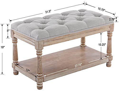 Kmax Storage Entryway Bench Tufted Shoe Rack Bench Wood Window Bench for Hallway Entrance Bedroom Corner-1 Seat, Gray - color: Grey, size: Storage- 1 Seat