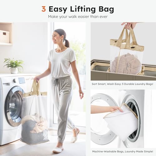 SOLEDI 180L 3-Section Laundry Hamper with Lid, Extra Large Dirty Clothes Basket with Sturdy Handles for Laundry Room & Bedroom - Durable Organizer for Sorting Laundry - color: Concrete Gray, size: 180L