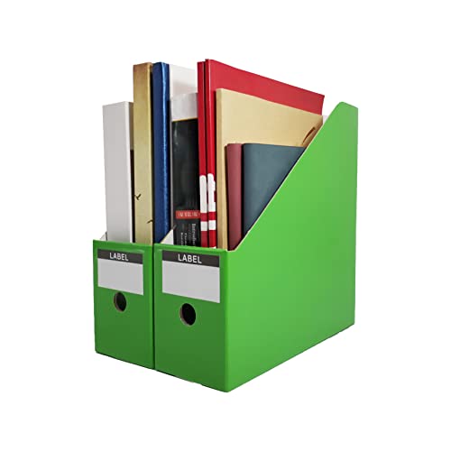 Limitliho Green Cardboard Magazine Holder (2 Pack), Magazine File Holder for Desk, Sturdy Book Bins for Classroom, Vertical File Folder Organizer, 10.6'' H×10.2'' L ×3.5''W Inch Magazine Rack - color: Green, size: 2 Pack