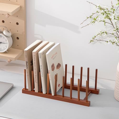 HBlife 2pcs Teak Dish Drying Rack Plates Holder Stand Kitchen Storage Cabinet Organizer for Dish/Plate/Bowl/Cup/Pot Lid/Cutting Board (8 Slots) - color: Teak 8 Slots 2pcs