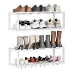Homeiju Hanging Shoe Organizer,2 Pack Wall Mounted Shoe Rack Holds 12 Pairs,Space Saving Metal Wall Shoe Rack,Hanging Shoe Rack Shoe Holder for Small Space,Entryway,Closet,RV,Camper (White - color: White