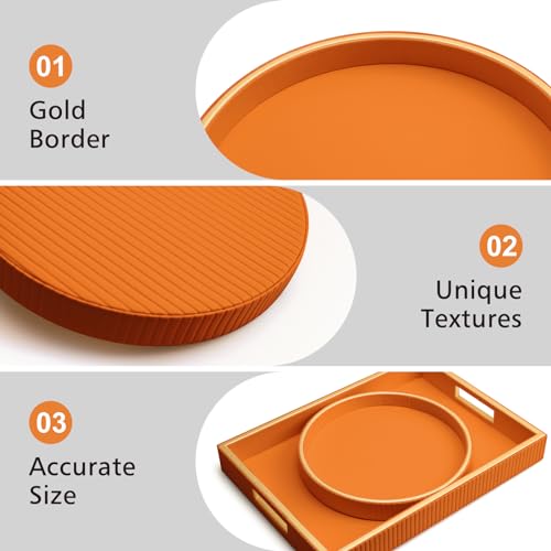 SANZIE Leather Tray Desktop Storage Organizer Premium Serving Trays Decorative Tray Valet Trays for Sundries Cosmetics Phone Wallet Cutlery (Orange Disc) - color: Orange Disc
