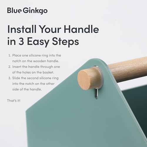 BLUE GINKGO Large Storage Basket – Plastic Caddy with Wooden Handle for Bathroom, Pantry, or Cleaning Supplies (Green) - color: GREEN, size: Large