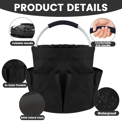Cleaning Caddy with Handle and 6 Pockets, 17L Cleaning Supplies Organizer, 600D Oxford Fabric Storage Basket, Multifunctional Bucket Bag for Picnics, Camping, Gardening, Bathing (Black) - color: Black