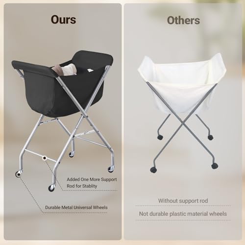 ELYKEN Laundry Cart with Wheels, 32”H Easy Rolling Laundry Hamper with Removable Liner Bag, Sturdy Metal Frame Clothes Basket with 4 Casters and 2 Brakes - color: Black, size: 23.2"L x 13"W x 32"H