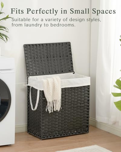 SETVSON Laundry Hamper with Lid Wicker Laundry Basket 112 L (29.6 Gal) Laundry Hampers Handwoven Rattan Clothes Hamper with Handles 3 Removable Liner Bag, 6 Mesh Bags for Bathroom Bedroom Black - color: Black, size: 29.6 Gal
