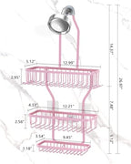 Pink Shower Caddy for Bathroom - Never Rust Hanging Shower Organizer with Soap Basket and Hooks - Large Capacity 3 Tier Aluminum Over The Showerhead Caddy - color: Pink