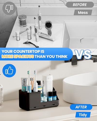 Toothbrush Holders for Bathroom Counter - Detachable Bathroom Organizer and Storage Electric Toothbrush and Toothpaste Holder, Bathroom Decor Accessories for Countertop, Shower, Sink - color: Black