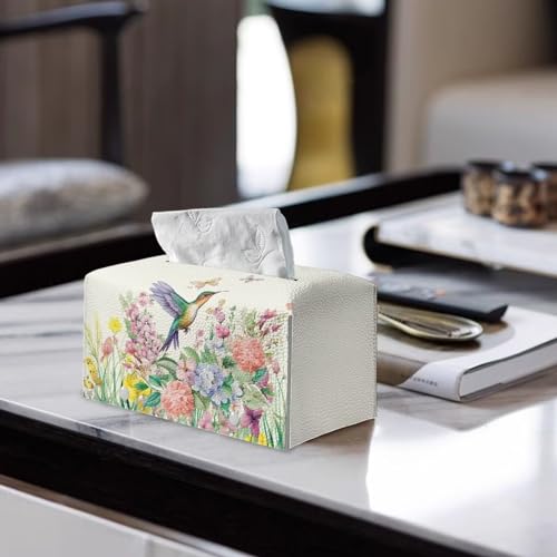 Hummingbird Flower Tissue Box Cover PU Leather Facial Tissue Durable Waterproof Tissue Cover Bathroom Decorative Lightweight Dispenser Box Holder for Dresser - color: Hummingbird Flower
