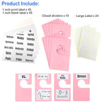 10 Pack White Clothing Rack Size Dividers Plus 45 Labels (1 Inch) and 18 Large Blank Labels, Large Rectangular Clothing Closet Dividers (Pink) - color: Pink, size: 10 PACK