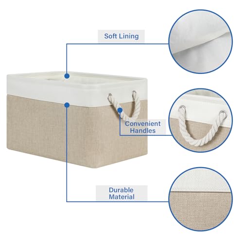 Temary Fabric Storage Baskets 4Pack Storage Bins Decorative Basket for Gift, Clothes Bin with Rope Handle, Rectangle Baskets for Storage, Blankets(White&Khaki,15x11x9.5 inch) - color: white&khaki, size: 15"L x 11"W x 9.5"H