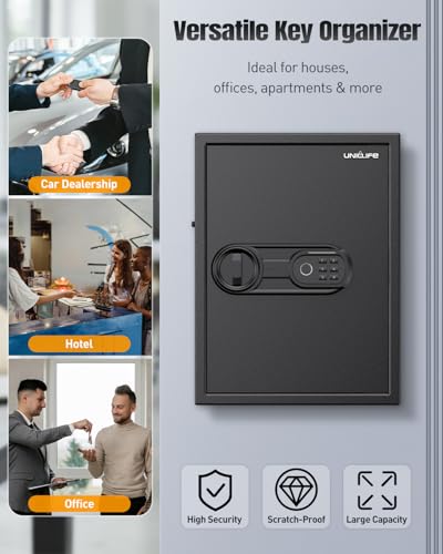 Uniclife 71 Position Key Box, Wall Mount Key Lock Box with Code and Key Lock, Fingerprint Key Cabinet with Anti-Theft Key Drop Slot & Keypad, Keys Safe for Office Hotel & Company - style: Fingerprint Lock