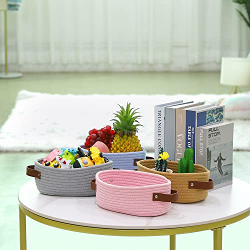 ABenkle Small Woven Basket, Mini Cotton Rope Tiny Oval Shelf Decorative Toy Dog Cat Toy Storage for Nursery, Easter，Empty Gift Baskets, 9.4" x 5.9" x 3.9" XS - color: Brown
