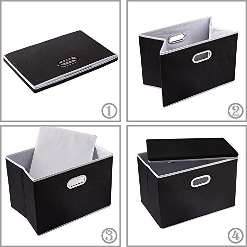 PRANDOM Foldable Storage Box with Lid [1-Pack] Fabric Collapsible Storage Bin Organizer Container Basket Cube with Cover for Home Bedroom Closet Office Nursery Black (14.9x9.8x9.8) - color: Black, size: M(1-Pack)