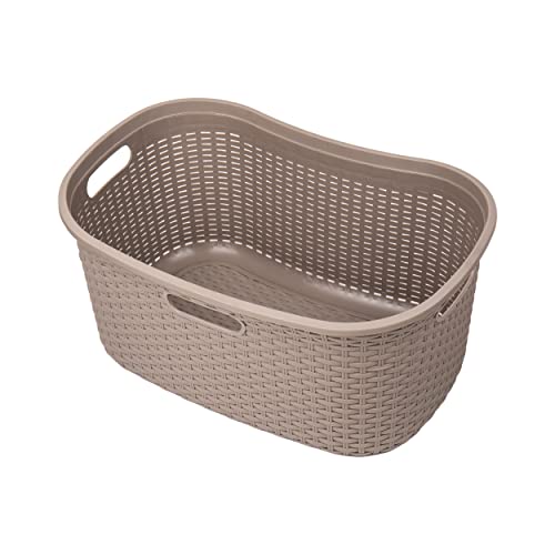 Mind Reader 40L Laundry Basket, Clothes Hamper, Wicker Design, Plastic, 23"L x 14.5"W x 11"H, Set of 2, Tan - color: Tan