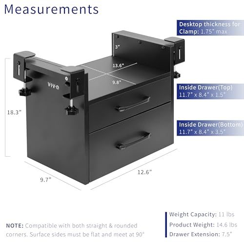VIVO Corner Clamp-on Under Desk Drawer and Shelf System, Office Accessory Holder for Supplies, Gaming Devices, and More, Multi-Level Storage, Workstation Organizer, Black, DESK-DR3C