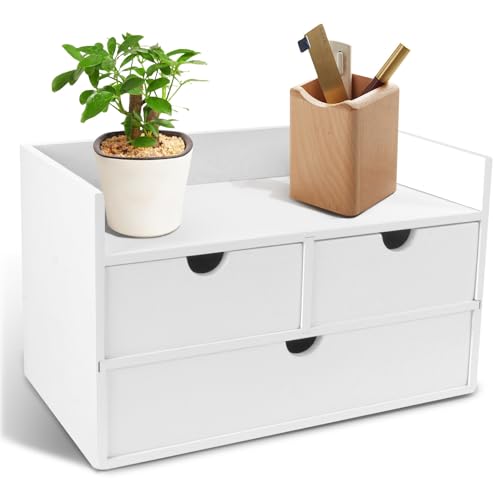 Charmewooden Desk Organizer with Drawers Countertop Drawer Organizer Drawers for Desk Top Home Office Workspace Bathroom Toiletries Supplies (White with shelf) - style: White with shelf