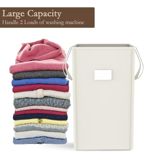 MCleanPin 210L Laundry Hamper Collapsible with 2 Washable Laundry Bags, Dirty Clothes Hamper,Laundry Basket with Handles Foldable Hamper Dorm Laundry Basket for College (Cream White) - color: Cream White