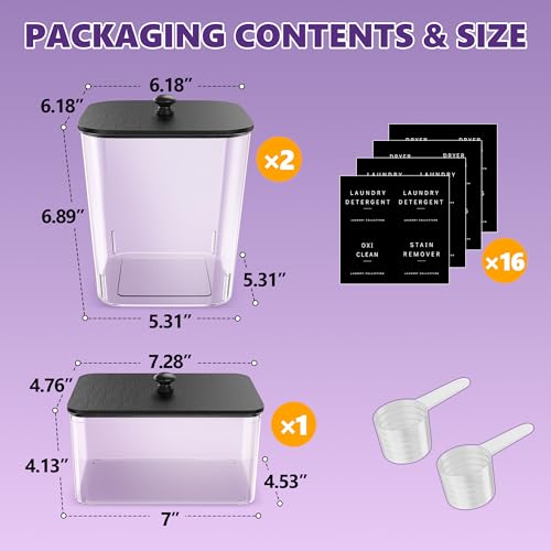 Moforoco 3 Pack Laundry Pods Container, Clear Laundry Room Organization Containers,Large Detergent Powder Storage, Black Wooden Lids & Labels, Acrylic Pods Holder - color: Black, size: 3 pack