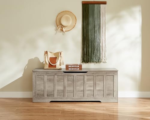 VANKILEY 51.2" Storage Chest Extra Large,Storage Bench with 2 Safety Hinges,Shoe Bench,51.2 * 15.7 * 19.1 inches,Wooden Trunk for Bedroom,livingroom,entryway,Supports 220 lb,Easy Assembly(Greige - color: Greige