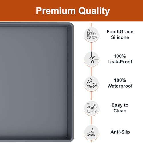 ukeetap Extra Thick Silicone Mat Waterproof with Raised Edge 19” x 12”, BPA Free Non-Slip Dog & Cat Food Mat, Feeding Mat for Food and Water Bowls, Spill Proof Mat to Protect Floors, Gray - color: Gray, size: 19"L x 12"W