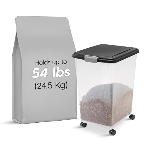 IRIS USA Airtight Dog Food Storage Container, Up to 54 lbs, Attachable Wheels, For Dog Cat Bird and Other Pet Food Storage Bin, Keep Fresh, Translucent Body, Easy Mobility, Black - color: Black, size: 54 lbs